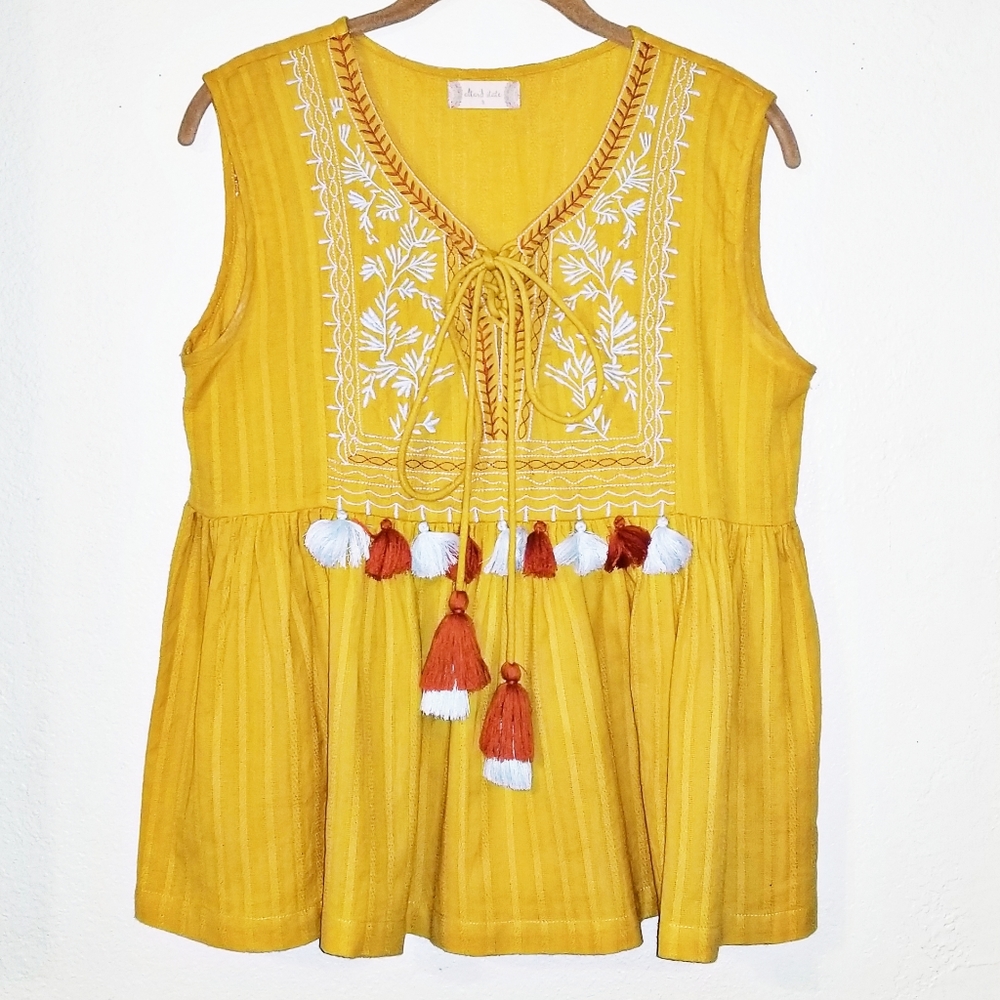 Altar'd State Embroidered Top With Tassel Tie Detail